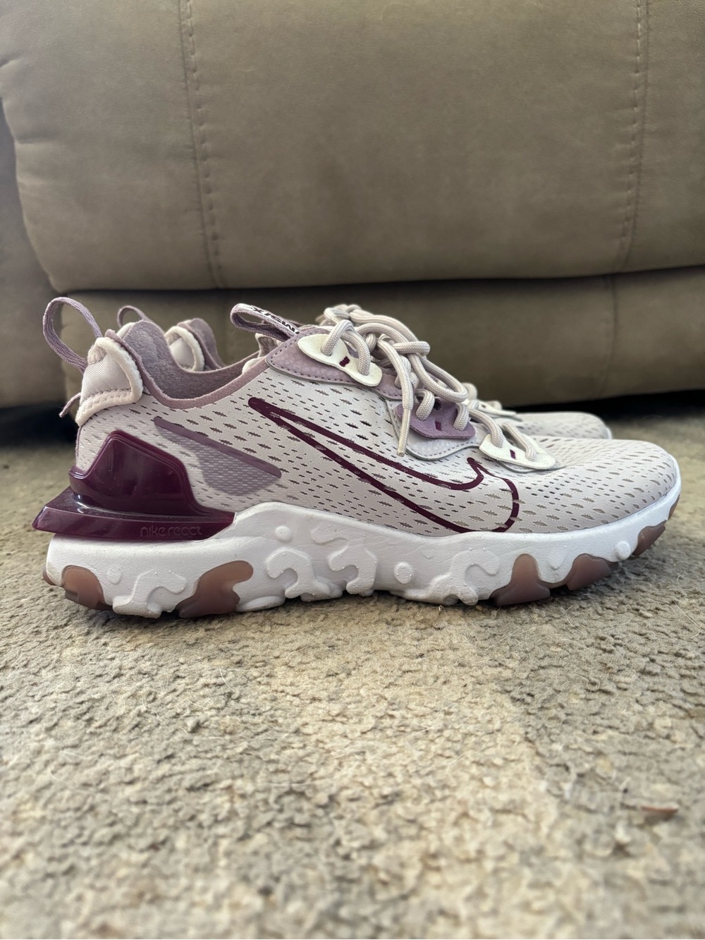Nike React Element 55 Sneakers in Light Beige and Mauve Accents